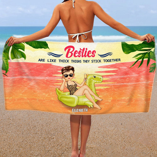 Beach Pool Flamingo Girl Besties Are Like Thick Thighs - Gift For Besties - Personalized Beach Towel